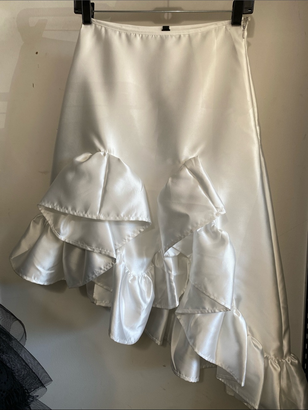 White Ruffle Satin Midi Skirt